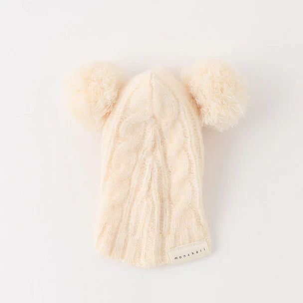 Bear Ear Pom-pom Cable Knit Hat
