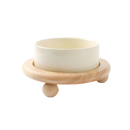 Wood Ball Base Single Food Bowl - 2 Colors
