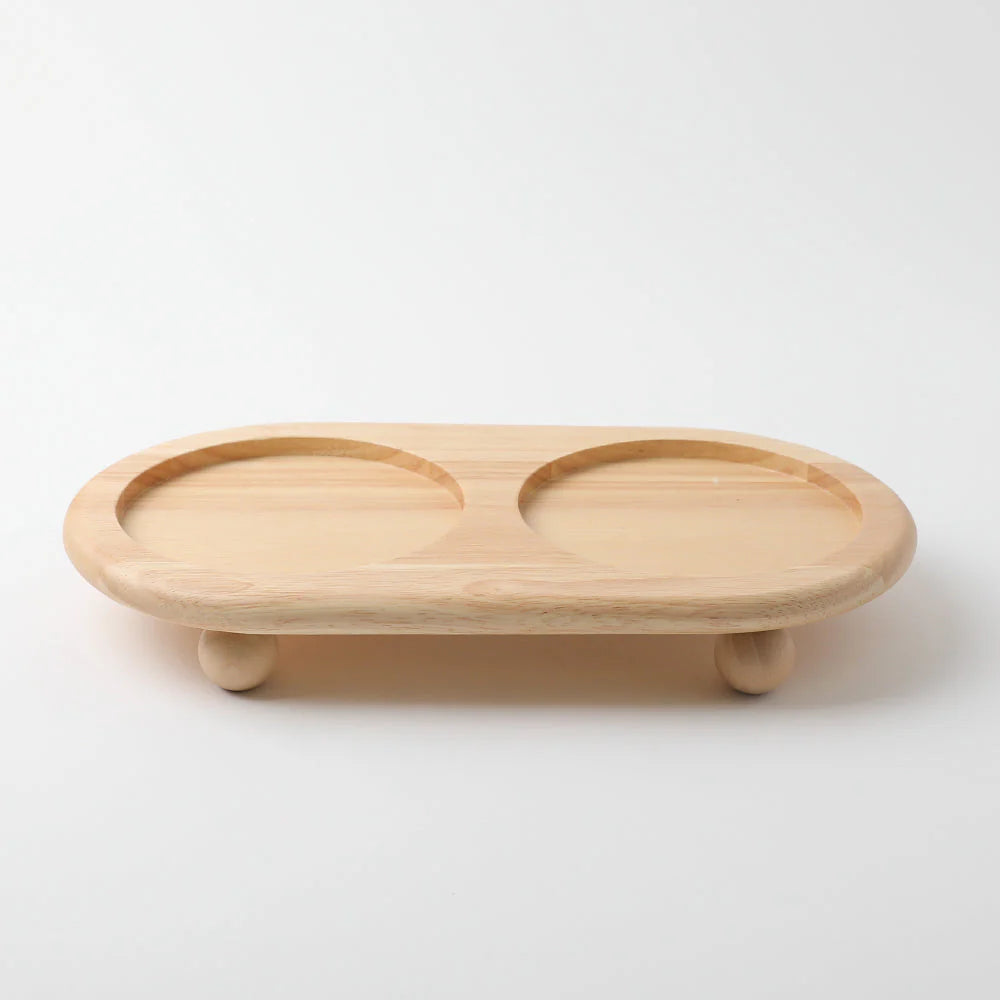 Wood Ball Base Double Food Bowl - 2 Colors