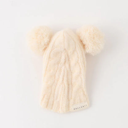Bear Ear Pom-pom Cable Knit Hat