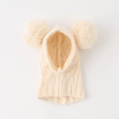 Bear Ear Pom-pom Cable Knit Hat