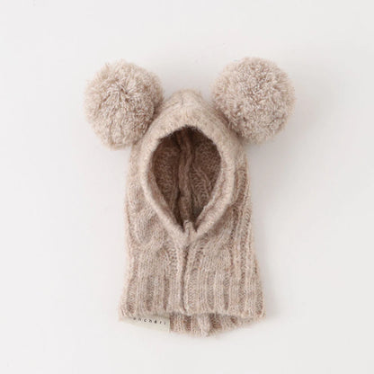Bear Ear Pom-pom Cable Knit Hat