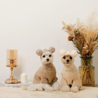 Bear Ear Pom-pom Cable Knit Hat