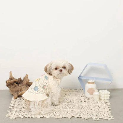 Summer Motif Shoulder Frill Knit Dress - 2 Colors