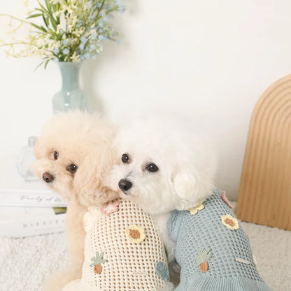 Summer Motif Shoulder Frill Knit Dress - 2 Colors