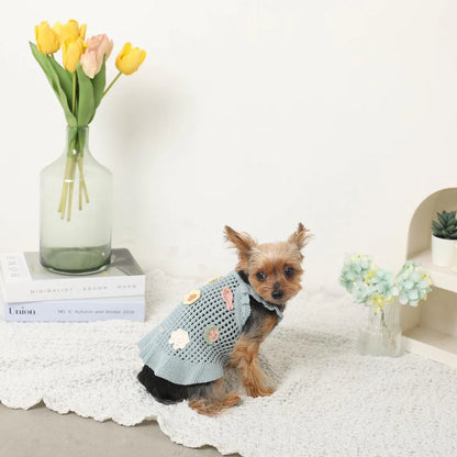 Summer Motif Shoulder Frill Knit Dress - 2 Colors