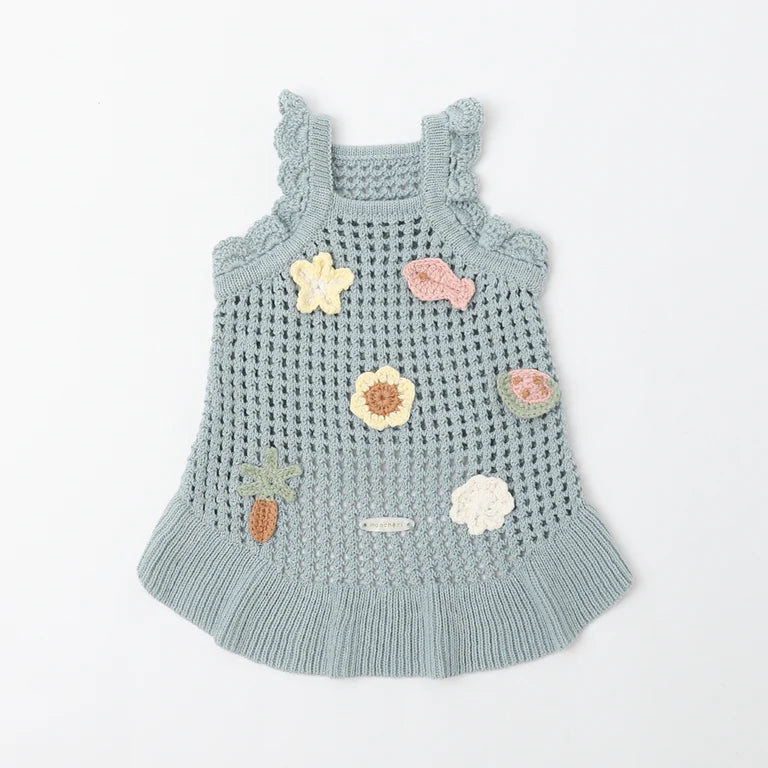 Summer Motif Shoulder Frill Knit Dress - 2 Colors