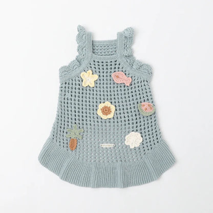 Summer Motif Shoulder Frill Knit Dress - 2 Colors