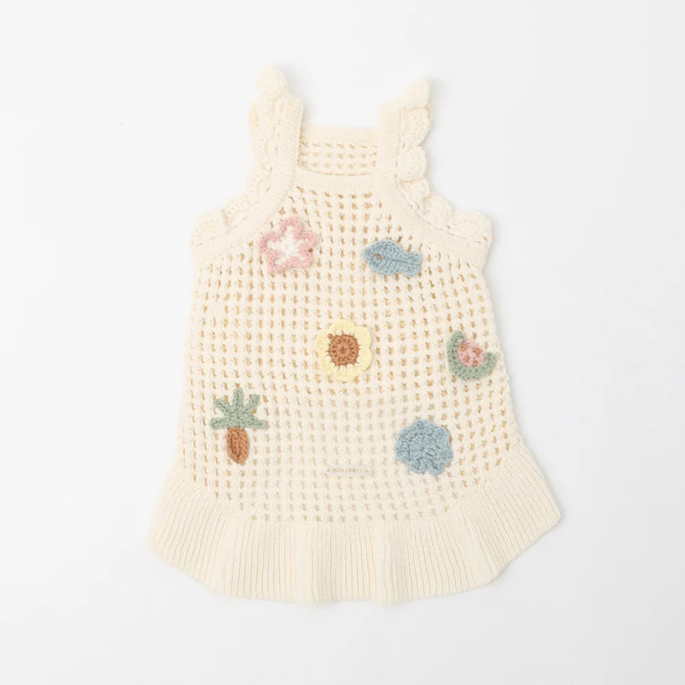 Summer Motif Shoulder Frill Knit Dress - 2 Colors