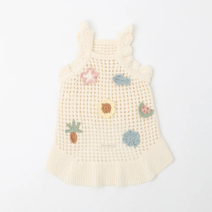 Summer Motif Shoulder Frill Knit Dress - 2 Colors