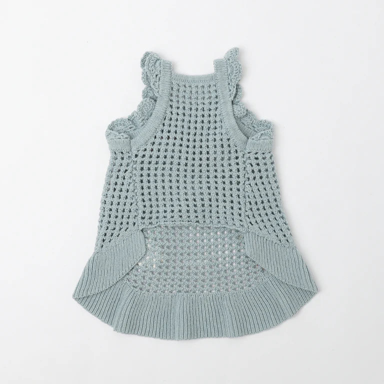 Summer Motif Shoulder Frill Knit Dress - 2 Colors