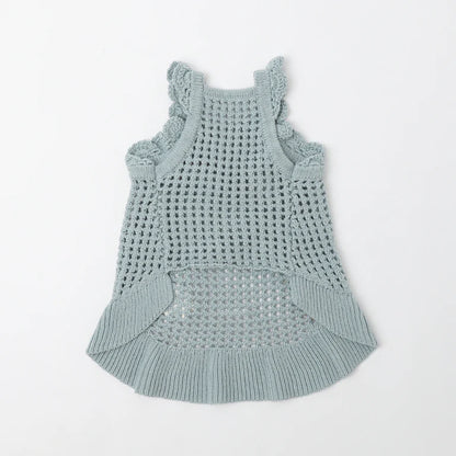 Summer Motif Shoulder Frill Knit Dress - 2 Colors