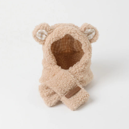 Beige Bear Hooded Scarf