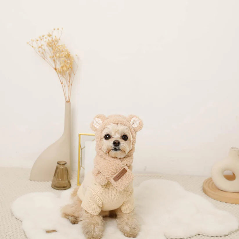 Beige Bear Hooded Scarf