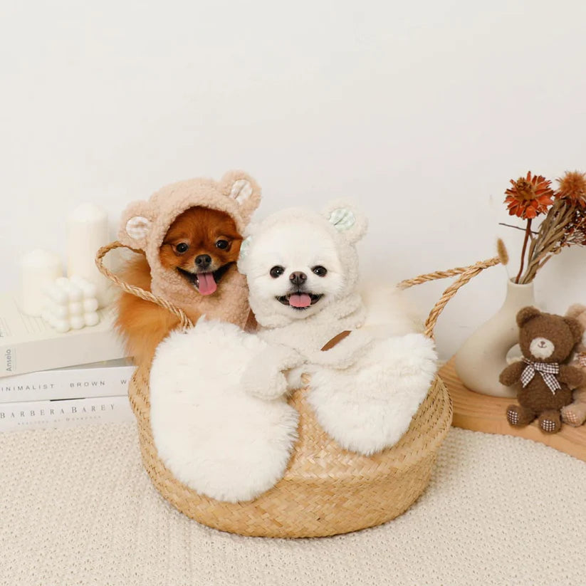 Beige Bear Hooded Scarf